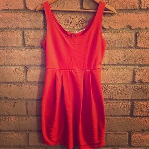 Orange Cotton Stretch Mini-dress with Pleats